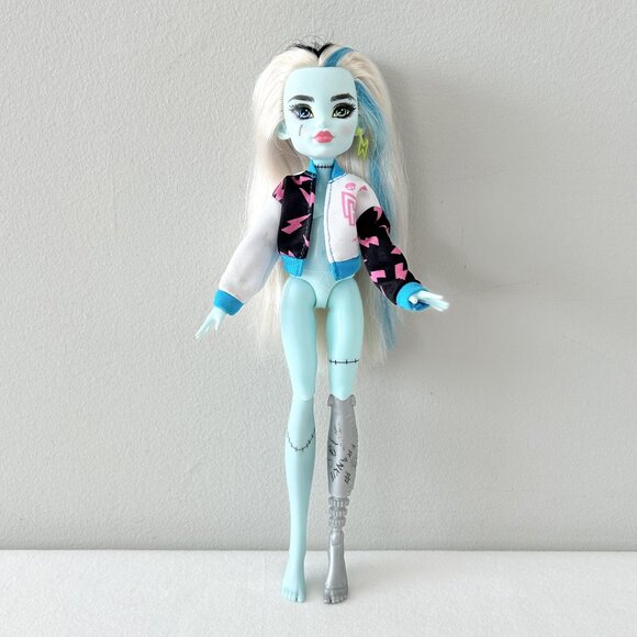 Mattel Other - MONSTER HIGH Frankie Stein Doll Varsity Jacket Earring Blue Black Hair Posable